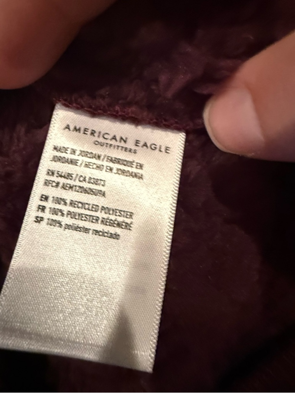American Eagle Cable Sherpa Full Zip-Up Sweatshirt in Burgundy - Picture 5 of 10